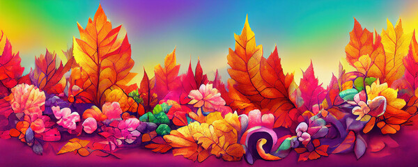 Wall Mural - Colorful autumn leaves as wallpaper background illustration