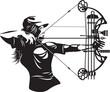 female hunter aiming with compound bow and arrow
