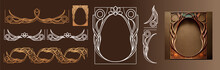 Art Nouveau Collection Of Borders, Corners, Frames And Decorative Elements On Brown Background