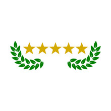 Customer Reviews, Rating, User Feedback Concept. Five Stars Laurel Icon Isolated On White Background