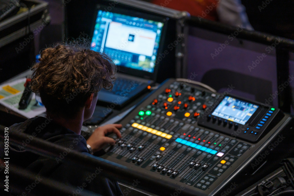 Audio Engineering Computer Sound engineer using laptop during work Stock Photo | Adobe Stock