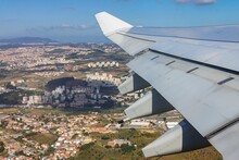 Aerial View Of The Aircraft Wing Over Lisbon, Portugal