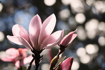 Closeup of vibrant pink magnolia flowers