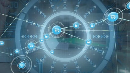 Poster - Animation of network of connections with icons over grid