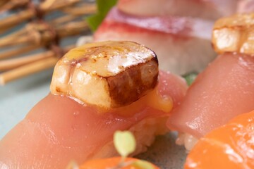 Wall Mural - Close up of raw fish Japanese dish