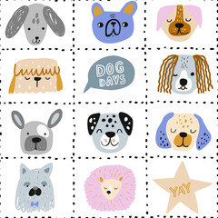 Wall Mural - Seamless pattern with creative cartoon dogs. Perfect texture for fabric, wallpaper, digital paper. Vector illustration