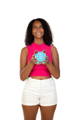 Wall Mural - Happy Teenager Girl Holding Piggybank