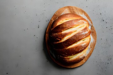 Wall Mural - Gold rustic crusty loaf of bread on a light background