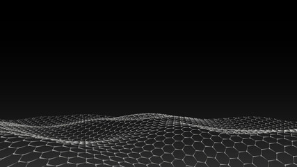 Poster - Digital technology wave. Dark cyberspace with white motion dots and lines. Vector futuristic digital background. Big data analytics.