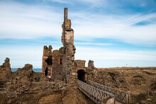 Ruins Of Castle Sinclair Girnigoe, A Medieval Fortress In Scotland, UK