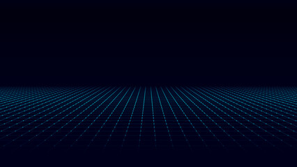 Poster - Technology perspective grid. Digital space wireframe landscape. Blue mesh on a black background.