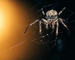 Illustration of a larinioides sclopetarius spider on its net with light falling on it