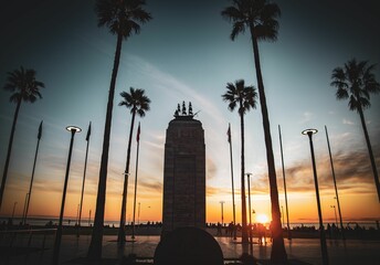 Wall Mural - Beautiful view of the Pioneer memorial at the sunset in Glenelg, South Australia