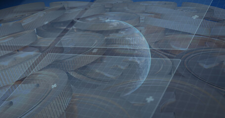 Image of data processing and binary coding over human image on green background