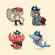 Funny animal pirate characters cartoon illustration collection