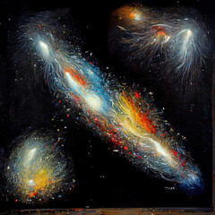 Wall Mural - Abstract cosmos supernova background art with galaxies, deep space, universe, stars, planets and dark clouds in the night, fantasy fairy tail wallpaper drawing painted illustration with cosmic swirls