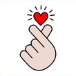 K Pop symbol, hand with heart, snapping fingers, vector, white background