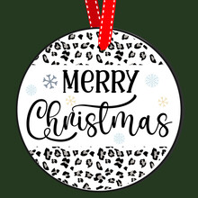 Merry Christmas Animal Pattern Round Christmas Sign. Christmas Greeting Designs. Door Hanger Vector Quote Sayings. Hand Drawing Vector Illustration. Christmas Tree Decoration.