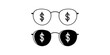 Sunglasses with a dollar symbol. Vector illustration of the sign icon.
