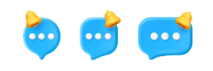Poster - 3d render notification speech bubbles with bells, isolated news and income message balloons. Dialogue and chat boxes design elements on white background, Vector Illustration in cartoon plastic style
