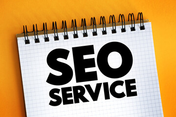 Poster - SEO Service - digital marketing service that improve rankings in search results for keywords, text concept on notepad
