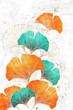 Brunch of Ginkgo Biloba leaves with golden lines in trendy style. Digital illustration