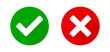 Check mark and X mark icons. Checkmark and x or confirm and deny line art color icon for apps and websites.