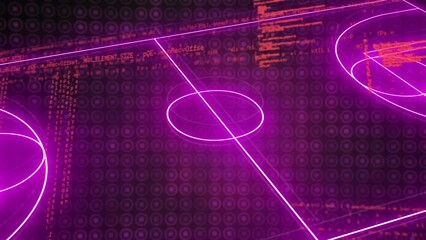 Wall Mural - Animation of data processing over neon basketball court