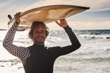 Guy having fun while doing extreme sport training on the sea