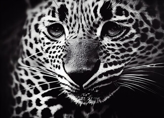 Wall Mural - Leopard head with black, black and white background