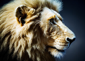 Wall Mural - Lion head in profile, from Africa, beautiful alpha male mane