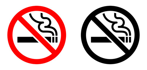 No smoking icon set. Cigar, tobacco prohibition symbol. Cigarette smoke forbidden, no smoking area warning sign.