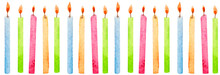 Watercolor Seamless Border With Colorful Festive Burning Candles On White Background. For Birthday Products Etc.
