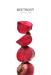 Wall Mural - Creative layout made of beetroot on the white background. Flat lay. Food concept. Macro  concept. 