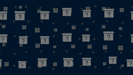 Poster - gift box with a question symbols float horizontally from left to right. parallax fly effect. floatin