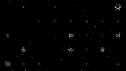 Poster - Template animation of evenly spaced vision symbols of different sizes and opacity. Animation of transparency and size. Seamless looped 4k animation on black background with stars