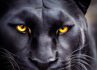 Wall Mural - Black panther head, with yellow eyes, emblem of the wild life