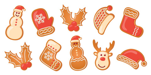 Poster - christmas greeting card with cookies gingerbread set sweet decoration