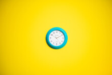 Big Beautiful Stylish Clock On Yellow Background, Space For Text