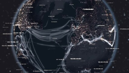Global network connection the world abstract 3D rendering. Planet Earth, Globalized world, city lights and worldwide growth digital data network infrastructure
