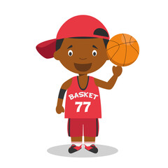 Wall Mural - Cute cartoon vector illustration of a black or african american male basketball player.