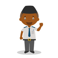 Wall Mural - Cute cartoon vector illustration of a black or african american male bus driver.