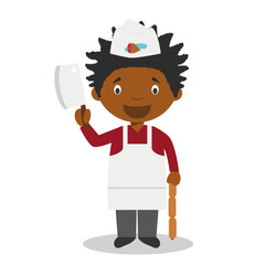 Wall Mural - Cute cartoon vector illustration of a black or african american male butcher.