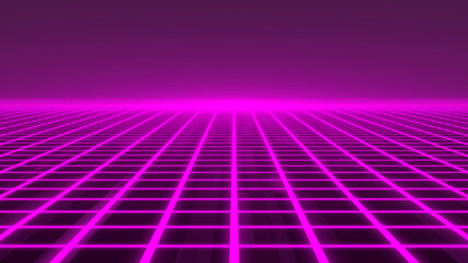 Canvas Print - pink Pixelated animation glowing luminance laser background, abstract technology horizontal line purple light glow, galaxy geometric internet 80s style poster