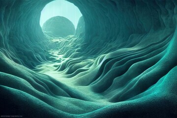 Wall Mural - 3d render of blue futuristic abstract geometric texture cave