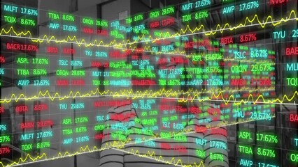 Poster - Animation of data processing over caucasian woman