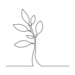 Wall Mural - Continuous line drawing of tree on white background. Vector illustration