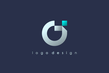 Leinwandbilder - Initial Letter G and J Linked Logo. White and Blue Circle Shape Origami Style isolated on Blue Background. Usable for Business and Branding Logos. Flat Vector Logo Design Template Element.