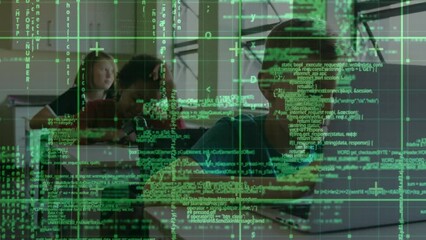 Poster - Animation of data processing over diverse schoolchildren using laptop