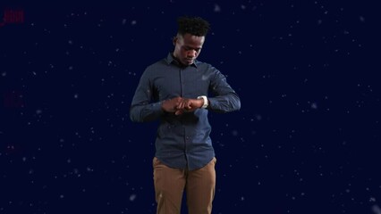 Poster - Animation of interference over african american businessman using smartwatch